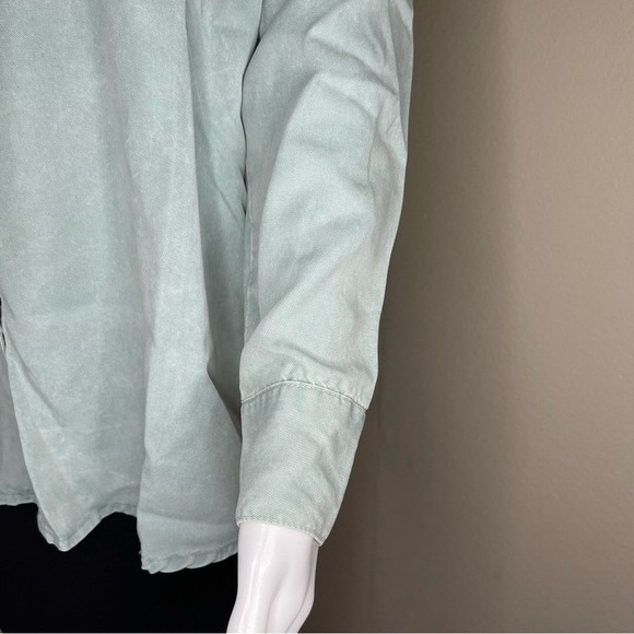 Young Fabulous & Broke Sage Long Sleeve Oversized Button Flowy Tencel Shirt S - Picture 8 of 9